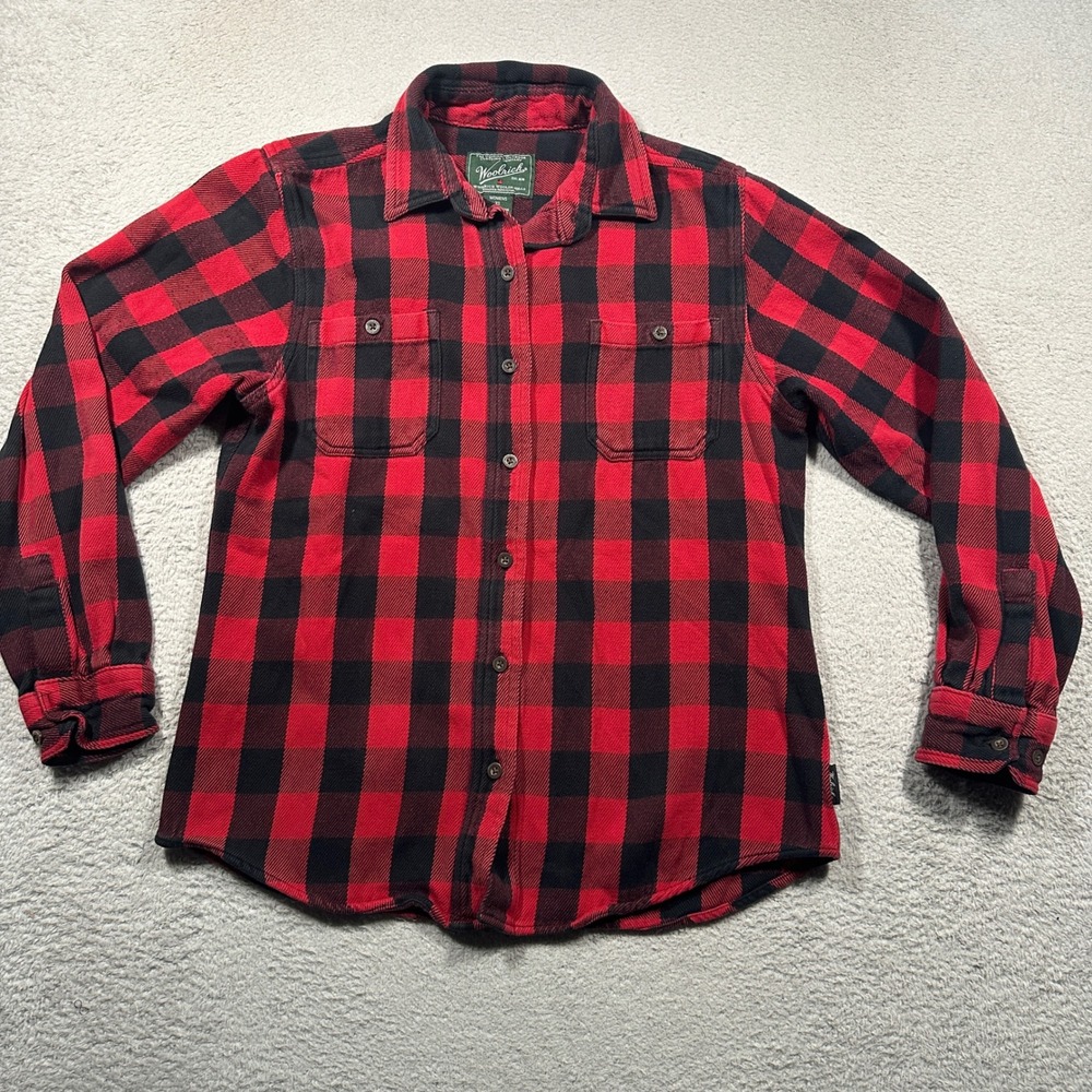 Vintage Y2K Woolrich Flannel Button Down Shirt Women XS Red Black Buffalo Check